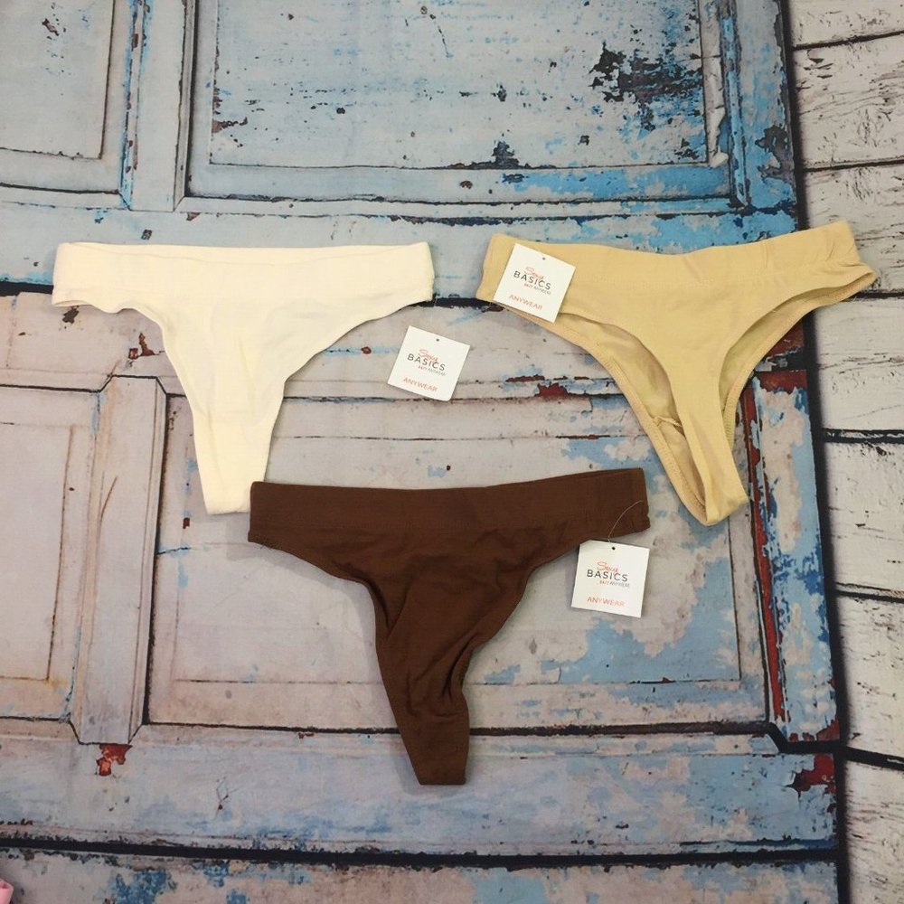 Sexy Basics Women's Active Sport Thong Panties Size Small Neutral Brown 3 Pack